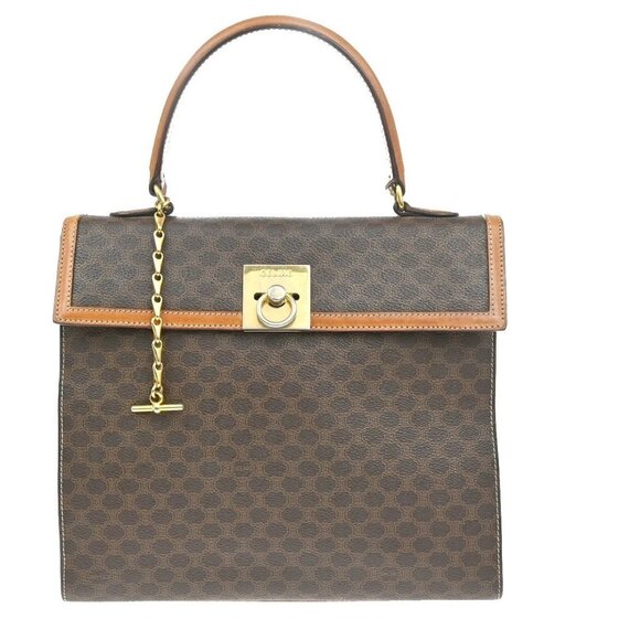 CELINE Macadam Hand Bag PVC Leather Brown Charm GHW 35KB919